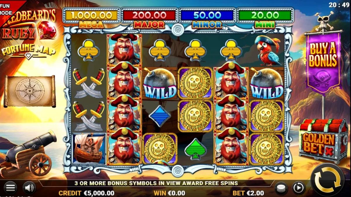 Tampilan visual slot Redbeard’s Ruby dengan tema bajak laut dan peta harta karun